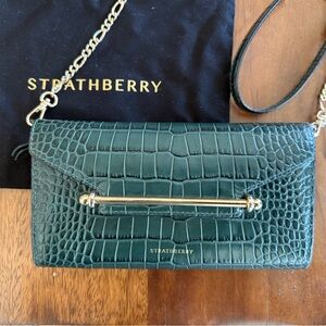Strathberry Emerald Croc-Embossed Wallet Clutch